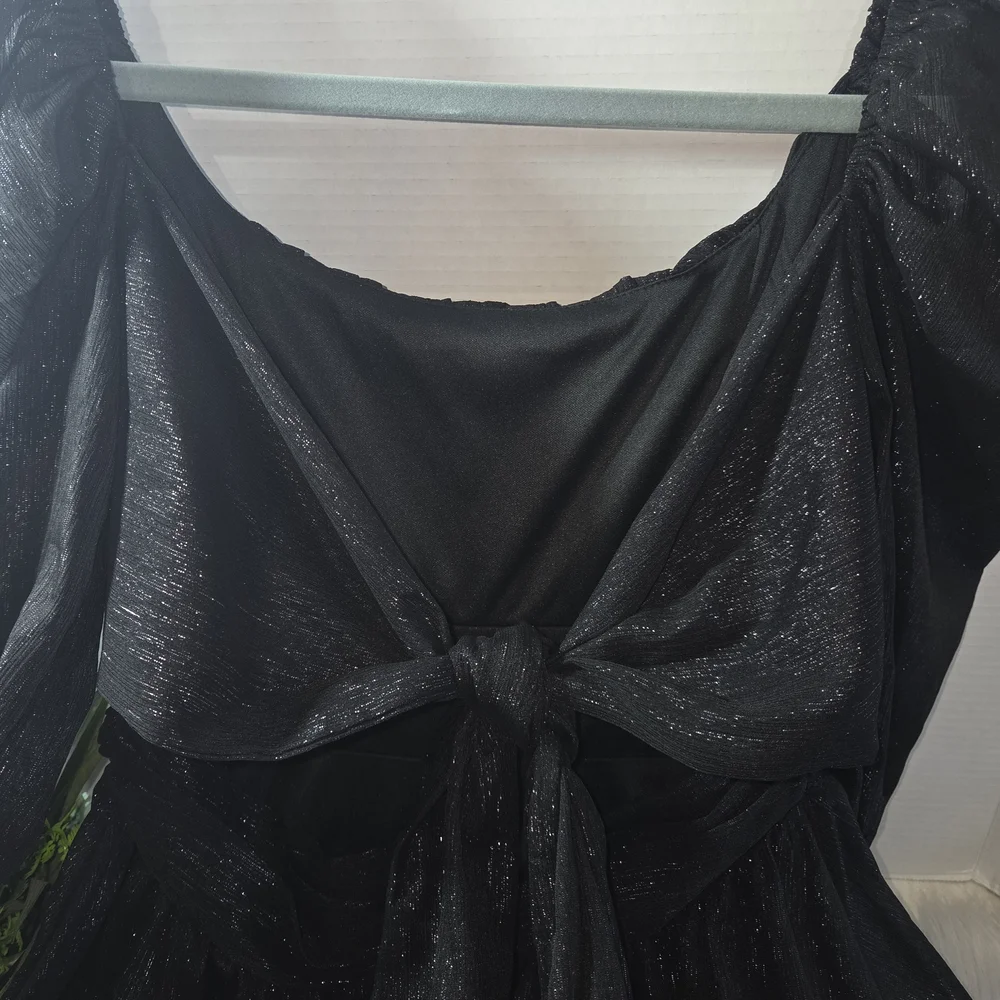 "Lucy in the Sky" Shimmering Silver Black Mini Dress, Size L - Picture 4 of 8